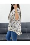 BLUSA HOLGADA DE GASA DE ALGODÓN ESTAMPADA PE0416 BEIGE