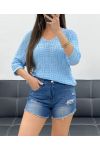 PE0019 TOP CORTO IN MAGLIA AZZURRO CIELO