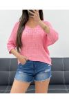 PE0019 TOP CORTO IN MAGLIA ROSA