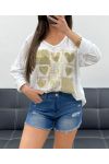 CAMISETA SMILE BIMATERIAL DE ALGODÓN-LINO PE0818 BLANCO