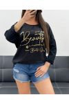 CAMISETA ECRITURE GOLD BIMATERIAL ALGODÓN-LINO PE0762 NEGRO