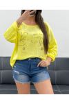 T-SHIRT COTON-LIN BI-MATIERE ECRITURE GOLD PE0762 JAUNE