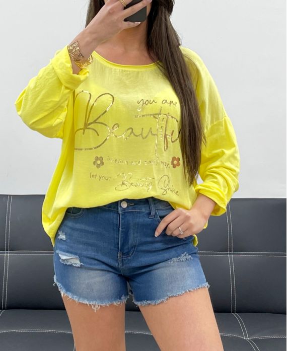 CAMISETA BIMATERIAL ALGODÓN-LINO ECRITURE ORO PE0762 AMARILLO
