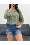CAMISETA BIMATERIAL DE ALGODÓN-LINO ECRITURE GOLD PE0762 KHAKI