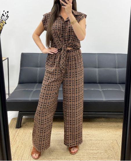 PE2306-4 CONJUNTO DE CAMISA ESTAMPADA + PANTS