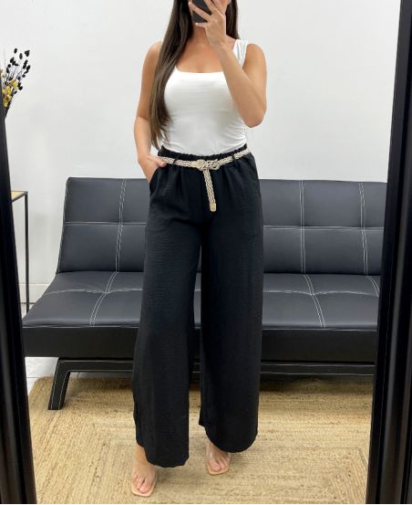 2-POCKET BROEK + RIEM PE2316 ZWART