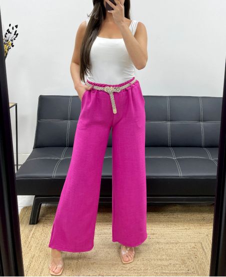 PANTALON 2 POCHES + CEINTURE PE2316 MAUVE