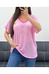 CAMISETA CORAZÓN DE TELA JASPEADA PE1681 FUSHIA