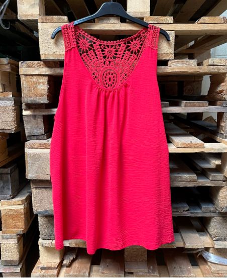 OVERSIZED FLUID BACK TOP EMBROIDERY SS1100 RED