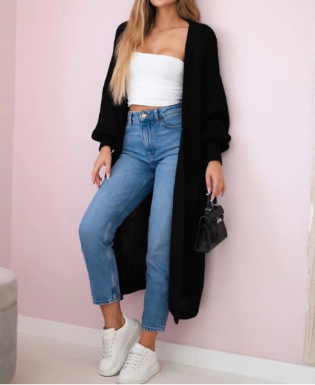 2-POCKET LONG KNIT VEST PE0032 BLACK