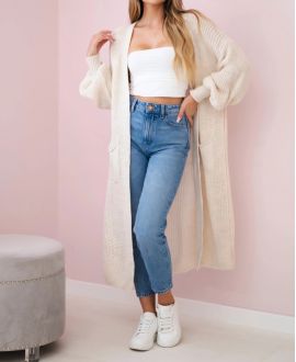 2-POCKET LONG KNIT VEST PE0032 BEIGE