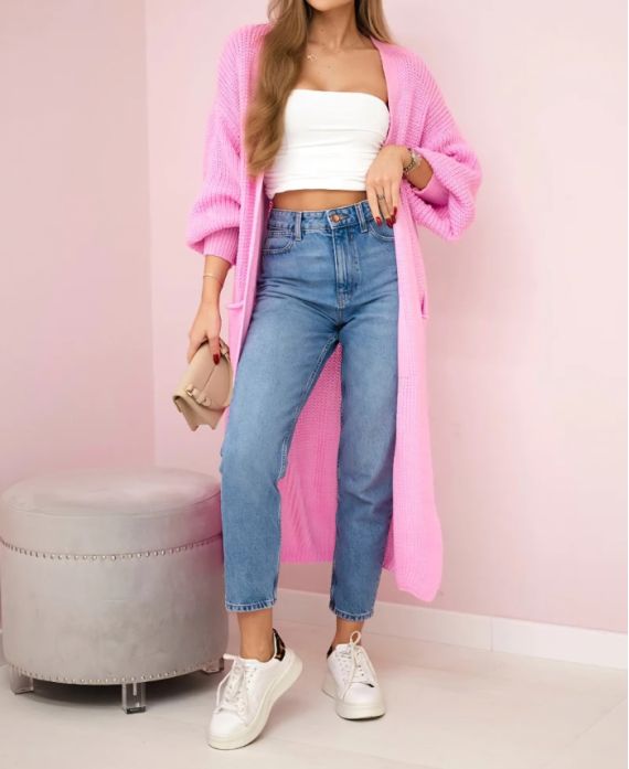 2-POCKET LANG GEBREID VEST PE0032 ROZE