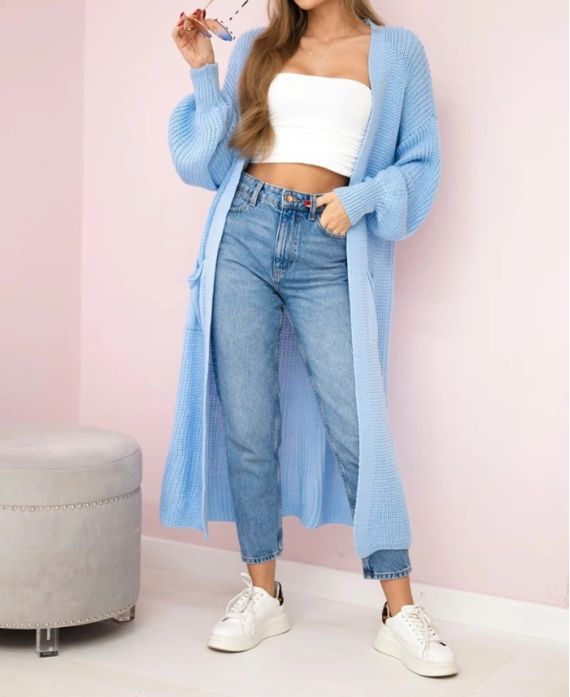 2-POCKET LONG KNIT VEST PE0032 SKY BLUE
