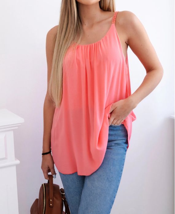 TOP FLUIDE A BRETELLES TRESSEES PE1345 CORAIL