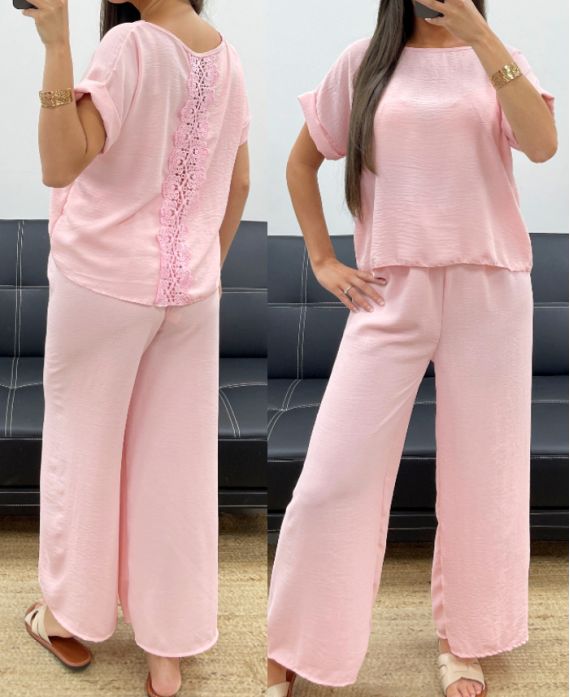 SET TOP POSTERIORE IN PIZZO + PE0001 PANTALONE ROSA CHIARO