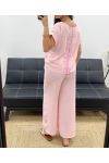 SET TOP POSTERIORE IN PIZZO + PE0001 PANTALONE ROSA CHIARO