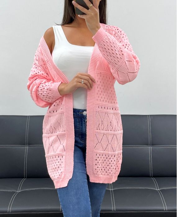 GILET AJOURé PE2470 ROSE