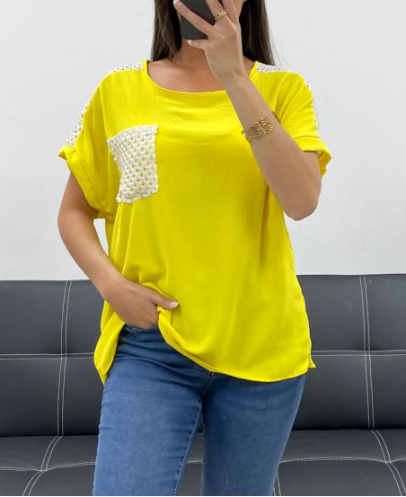 LACE POCKET TOP PE2433 YELLOW