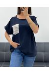 TOP DENTELLE POCHE PE2433 MARINE