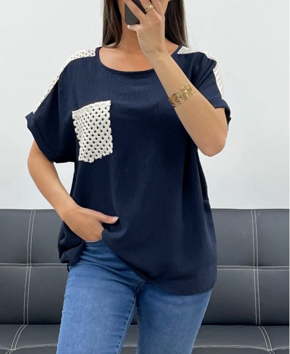TOP DENTELLE POCHE PE2433 MARINE