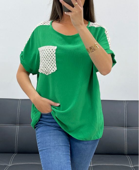 TOP DENTELLE POCHE PE2433 VERT