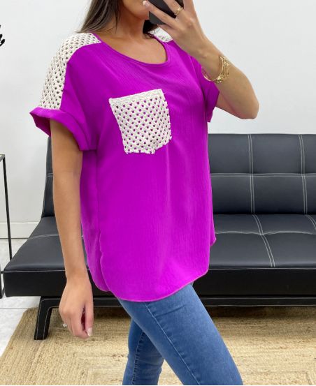 POCKET LACE TOP PE2433 PURPLE