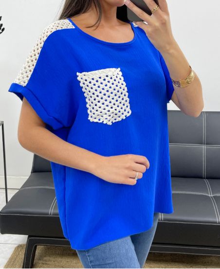 LACE POCKET TOP PE2433 ROYAL BLUE