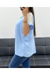 LACE POCKET TOP PE2433 SKY BLUE