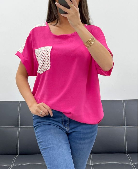 TOP DENTELLE POCHE PE2433 FUSHIA