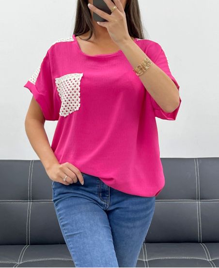 LACE POCKET TOP PE2433 FUSHIA