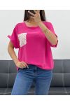 TOP MIT SPITZENTASCHE PE2433 FUSHIA