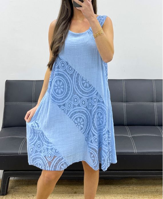 ABITO FODERATO IN PIZZO COTONE PE1174 BLU