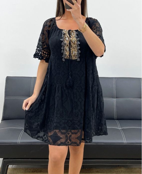 "COLLECTION BOHEME" ROBE DENTELLE PAILLETTES PE2369 NOIR