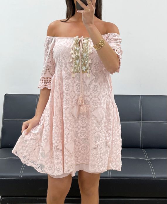 "BOHEMIAN COLLECTION" PINK SEQUIN LACE DRESS PE2369
