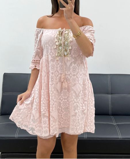 "BOHEMIAN COLLECTION" PINK SEQUIN LACE DRESS PE2369