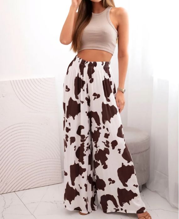 VISCOSE PRINT PE2485 CHOCOLATE WIDE PANTS