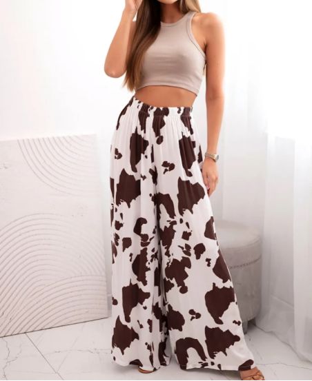 VISCOSE PRINT PE2485 CHOCOLADE WIJDE BROEK