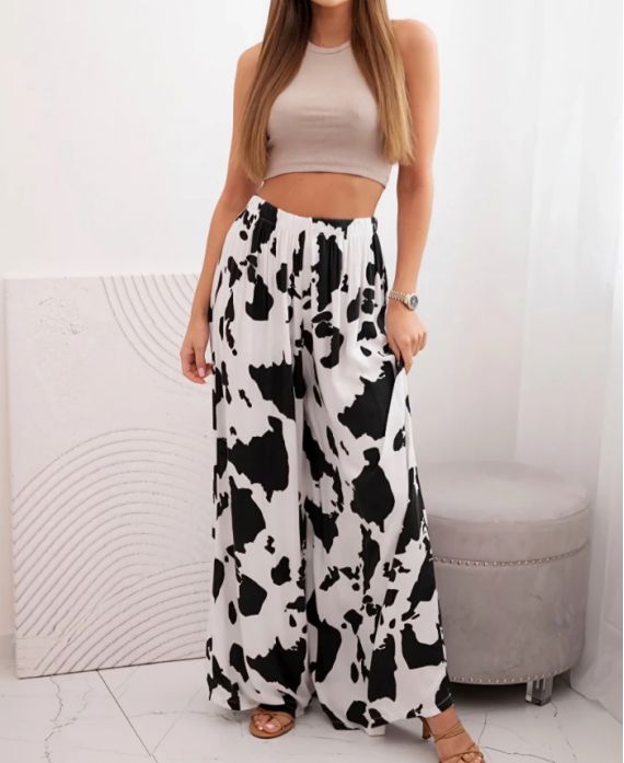 VISCOSE PRINT WIDE PANTS PE2485 BLACK
