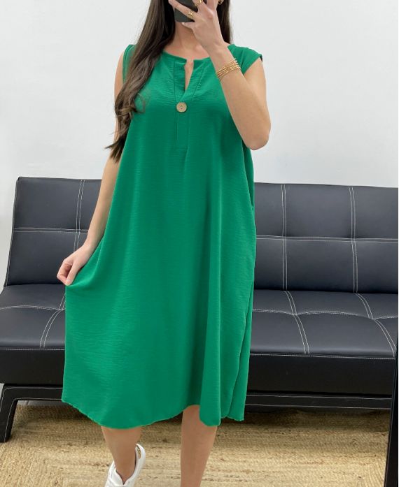 VESTIDO SUELTO FLUIDO SS1086 VERDE ESMERALDA