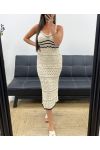 PE2346 BEIGE GEHÄKELTES MAXIKLEID