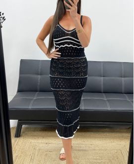 LANGES HÄKELKLEID PE2346 SCHWARZ