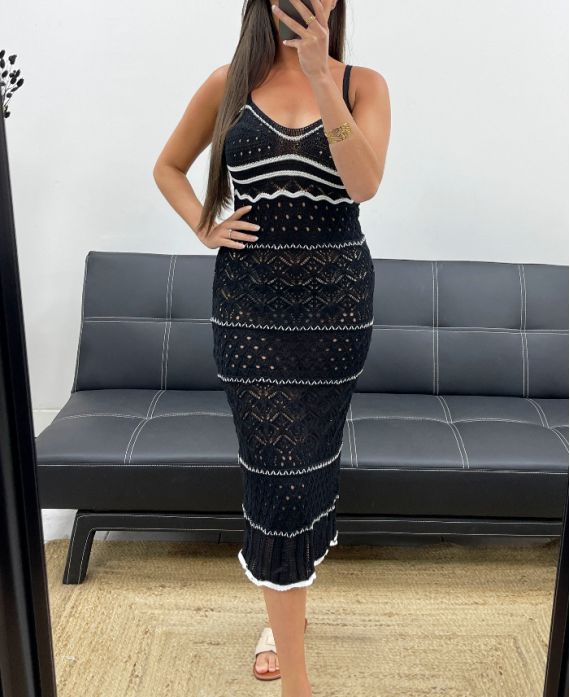 LANGES HÄKELKLEID PE2346 SCHWARZ