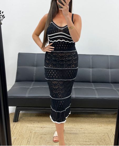 LANGES HÄKELKLEID PE2346 SCHWARZ