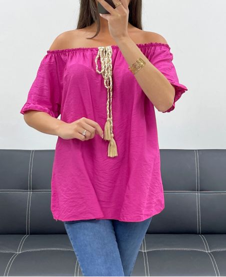 PE2412 TOP CUELLO ELÁSTICO FUSHIA
