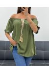 TOP MET ELASTISCHE HALSLIJN PE2412 KHAKI
