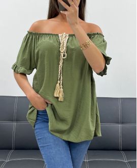 TOP CON SCOLLO ELASTICIZZATO PE2412 KHAKI