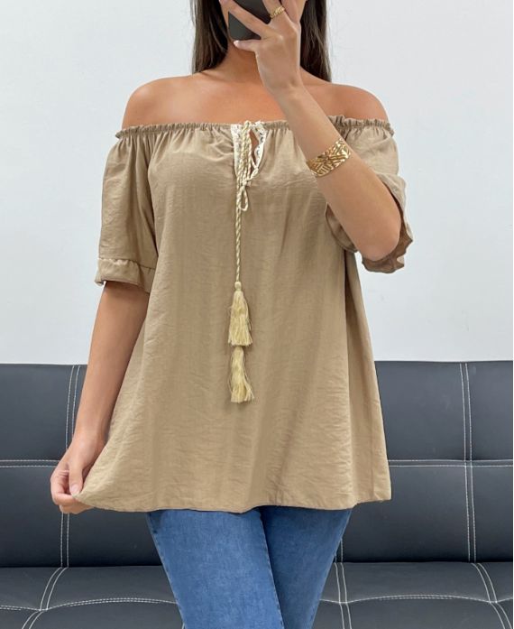 TOP Z ELASTYCZNYM DEKOLTEM PE2412 CAMEL