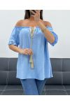 TOP SCOLLO ELASTICIZZATO PE2412 AZZURRO CIELO