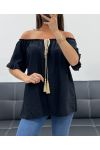 TOP SCOLLO ELASTICIZZATO PE2412 NERO