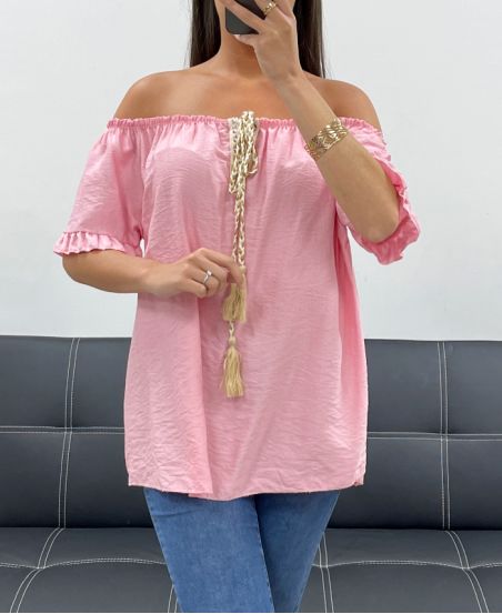 TOP MIT ELASTISCHEM AUSSCHNITT PE2412 ROSA